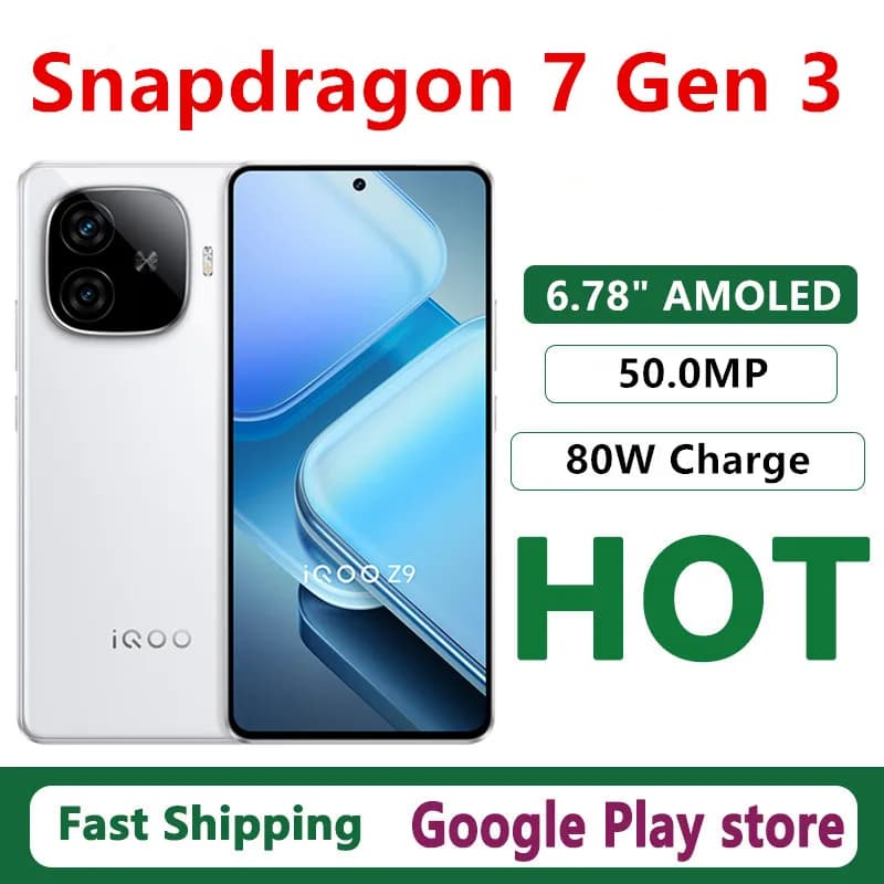 Original Vivo Iqoo Z9 Mobile Phone Snapdragon 7 Gen 3 Android 14.0 OTA 6.78" AMOLED 144HZ 50.0MP Camera 6000mAh 80W Charge