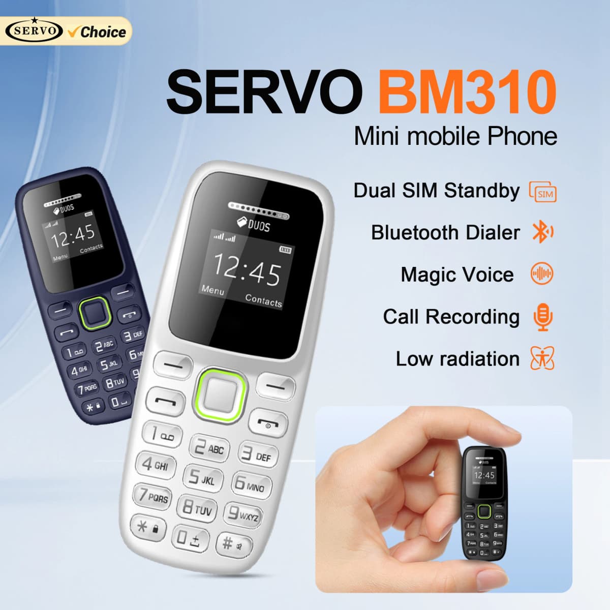 SERVO BM310 Mini Mobile Phone 2G GSM Call Recording Bluetooth Dial Blacklist MP3 Player Backup Small Cellphones Dual SIM Standby