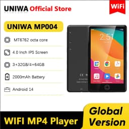 UNIWA MP004 MP4 Player Android 14 with Bluetooth and WiFi 4 Inch 3+32GB/4+64GB 2000mAh MP3 MP4 Players FM Radio Whatsapp YouTube