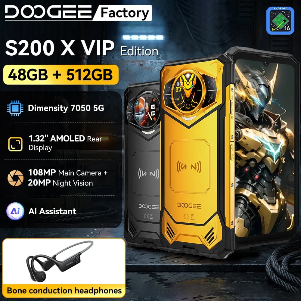 Global Version DOOGEE S200 X VIP Edition Smartphon 5G 6.72” FHD+120Hz Dimensity 7050 48GB+512GB 10100mAh Android 16 Rugged Phone