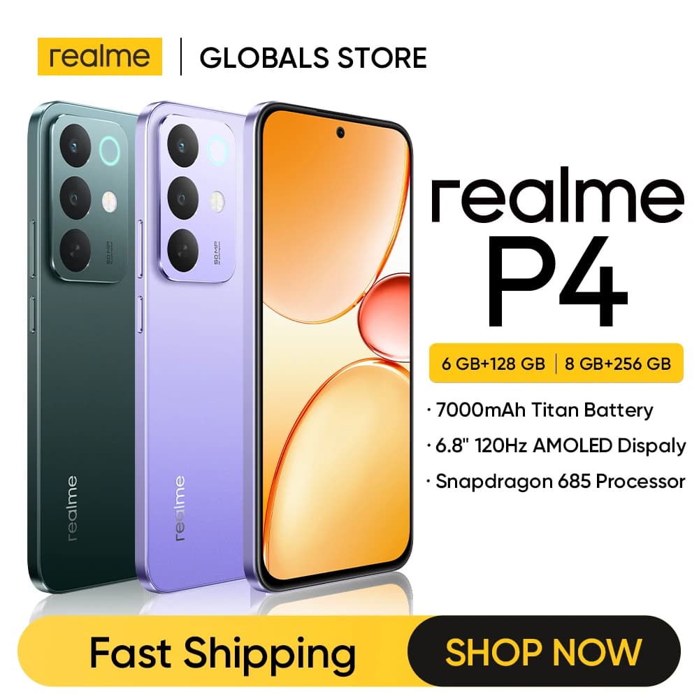 [In Stock] realme P4 4G Smartphone 7000mAh Battery 45W Charge Snapdragon 685 Octa-core Chipset 6.8" 120Hz AMOLED Display NFC