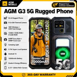 AGM G3 Rugged Phone 5G, Dimensity 7300, 10000mAh, IP68 Waterproof, Wireless Charging, Camping Light, 24(12+12)GB+512GB)