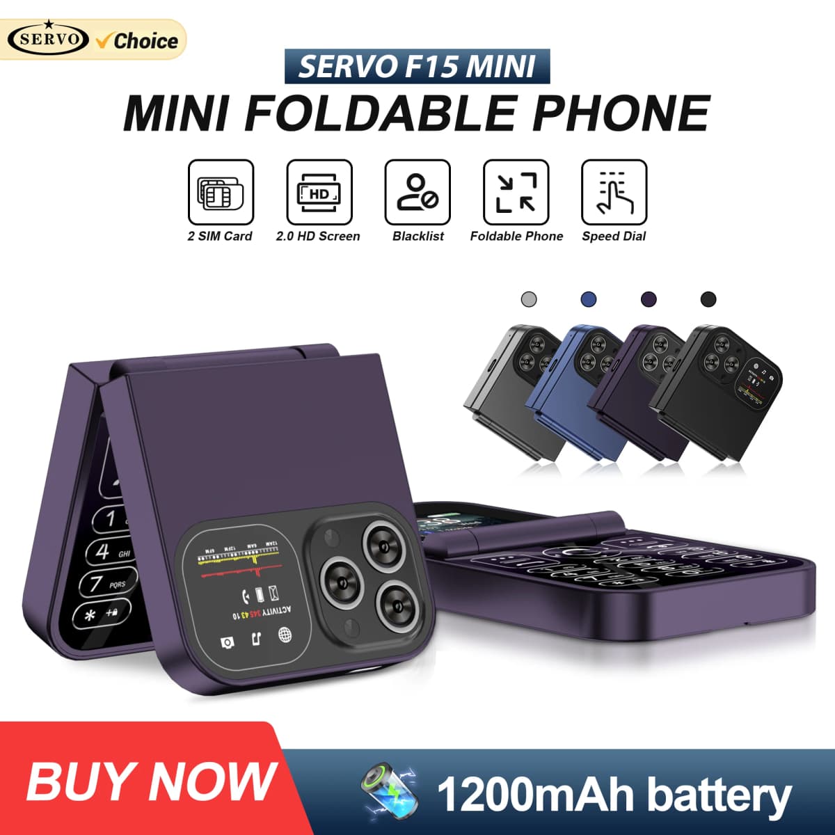 SERVO F15 MINI Flip Mobile Phone Dual SIM Standby Magic Voice Speed Dial Blacklist MP4 Player FM Radio 2G Button Fold Cellphones