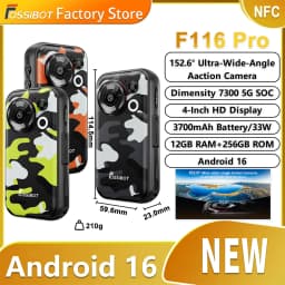 Fossibot F116 Pro 5G Rugged Phone 152.6° Wide-angle Camera 4" Mini Screen 3700mAh Battery Dimensity 7300 5G 12GB+256GB Android16