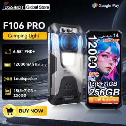 FOSSiBOT [F106 Pro] Rugged Smartphone 15GB(8+7) RAM 256GB ROM 12000mAh 6.58”FHD Android 14 Loud Speaker Cellphone Camping Light