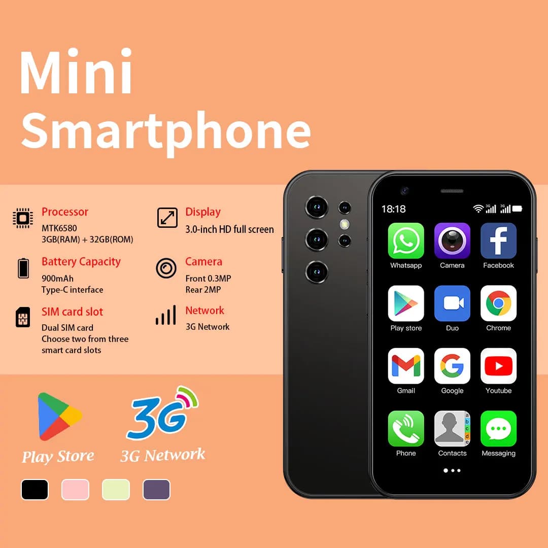 Soyes Mini-24 Android Smartphone 3+32GB Dual SIM, 3.0-inch Portable Small Phone, Compact Gift Phone for Children and the Elderly