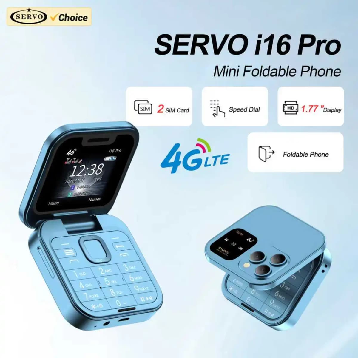2025 SERVO I16 Pro 4G Mini Fold Mobile Phone Speed Dial Blacklist Flashlight Call Recording 2 SIM Foldable Small Box Cellphones