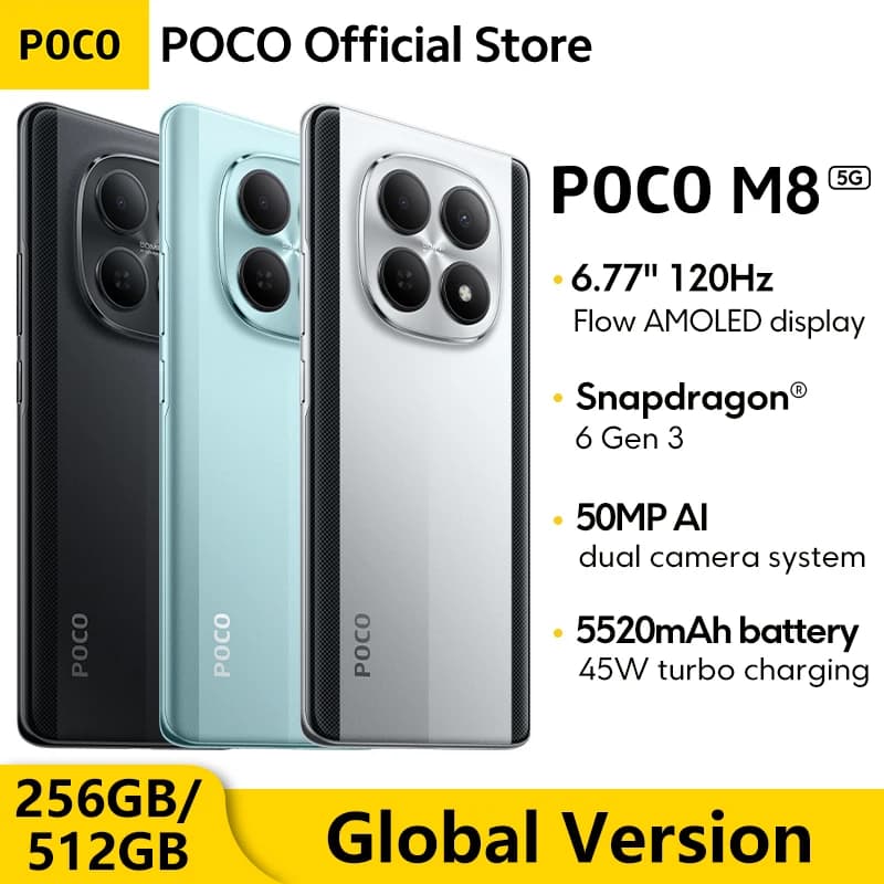 POCO M8 5G Global Version Smartphone Snapdragon® 6 Gen 3 6.77" Flow AMOLED display 5520mAh 45W Charging NFC