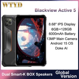 Blackview Active 5 Rugged Tablet 6GB+128GB 8.68'' Android 15 Unisoc T615 Octa Core AI Mini Pad 13MP 6600mAh 18W 4G Tablet PC