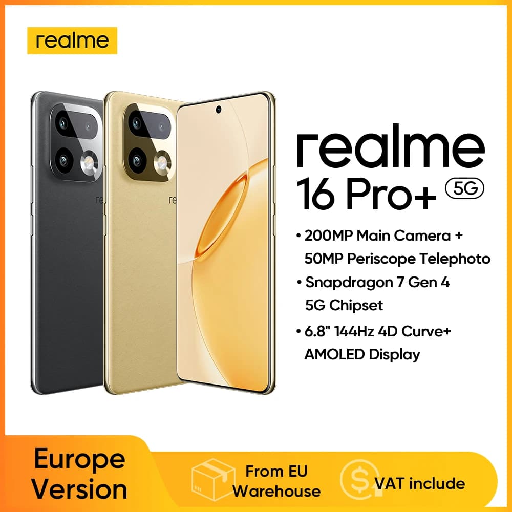 realme 16 Pro Plus 5G Smartphone 2026 New Snapdragon 7 Gen 4 200MP Camera 6.8'' AMOLED 144Hz Curved Screen 7000mAh Battery NFC