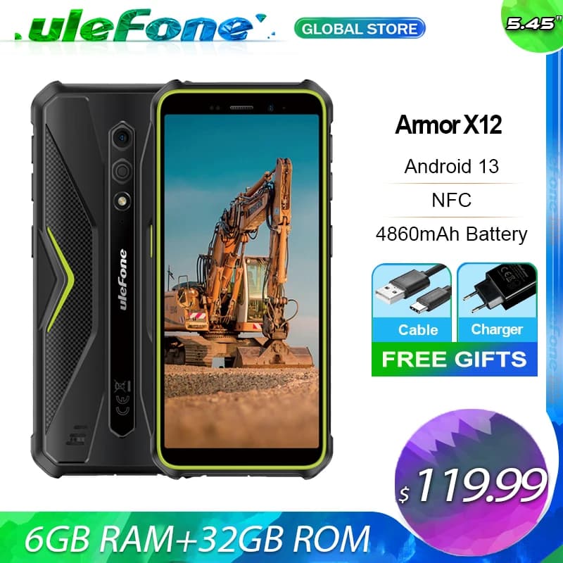 Ulefone Armor X12,Android 13,Up to 6ГБ(3ГБ+3ГБ)RAM,32ГБ ROM,4860mAh,13MP , 5.45", 4G NFC,Global Version