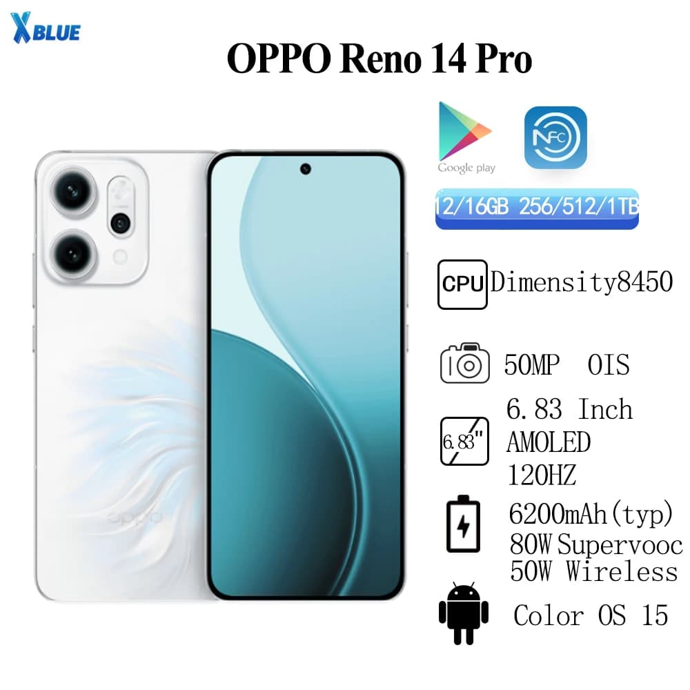 OPPO Reno 14 Pro Dimensity8450 Octa Core 50MP OIS OTA NFC IP68 IP69 Battery 6200mAh 80W SuperVOOC 50W Wireless 6.83"AMOLED 120Hz