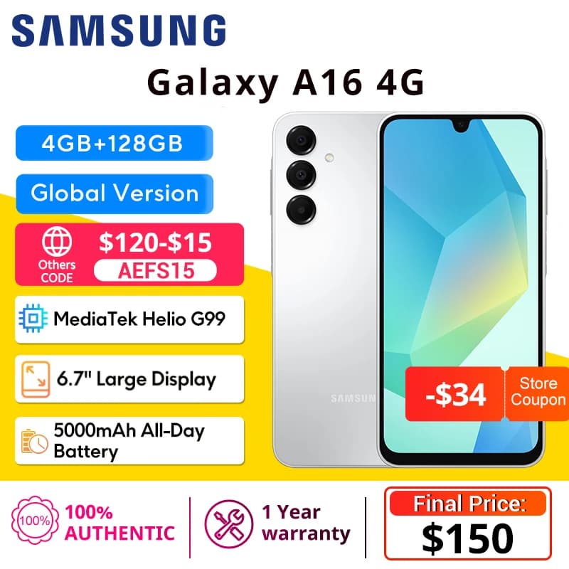 Samsung Galaxy A16 4G Global version Smartphone MediaTek Helio G99, 6.7" Super AMOLED 90Hz Display, 5000mAh Battery, 50MP Camera