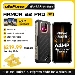 eSIM Ulefone Armor 22 Pro Rugged Phone Android 16 MTK G200 128GB/256GB Global Version Waterproof Shockproof Outdoor Smartphone