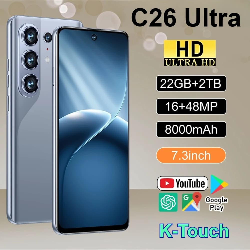 K-Touch Smartphone 5G C26 Ultra Mobile Phones Android 22GB+2TB Cell Phone Smartphone 5G Dual SIM 7800mAh 7.3inch 8000mAh Battery Face Unlock Mobile Phone
