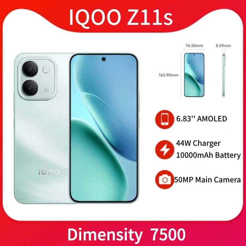 VIVO iQOO Z11S China Version New 10000mAh 44W Supercharge Dimensity7500 Screen 6.83 Inch AMOLED 144Hz 50MP NFC OTA Update Google