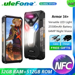 Ulefone Armor 34+ NFC 5G AI Rugged Phone 25500mAh Up to 32GB+512GB 120Hz Display 6.95" Android 15 Smartphon