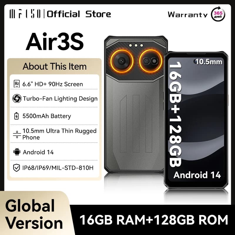 IIIF150 Air3S Rugged Smartphone 90Hz 16GB(4+12) 128GB 6.6'' Fullview Display 2.4M Drop 6m Waterproof Android 14 Ultra-Thin