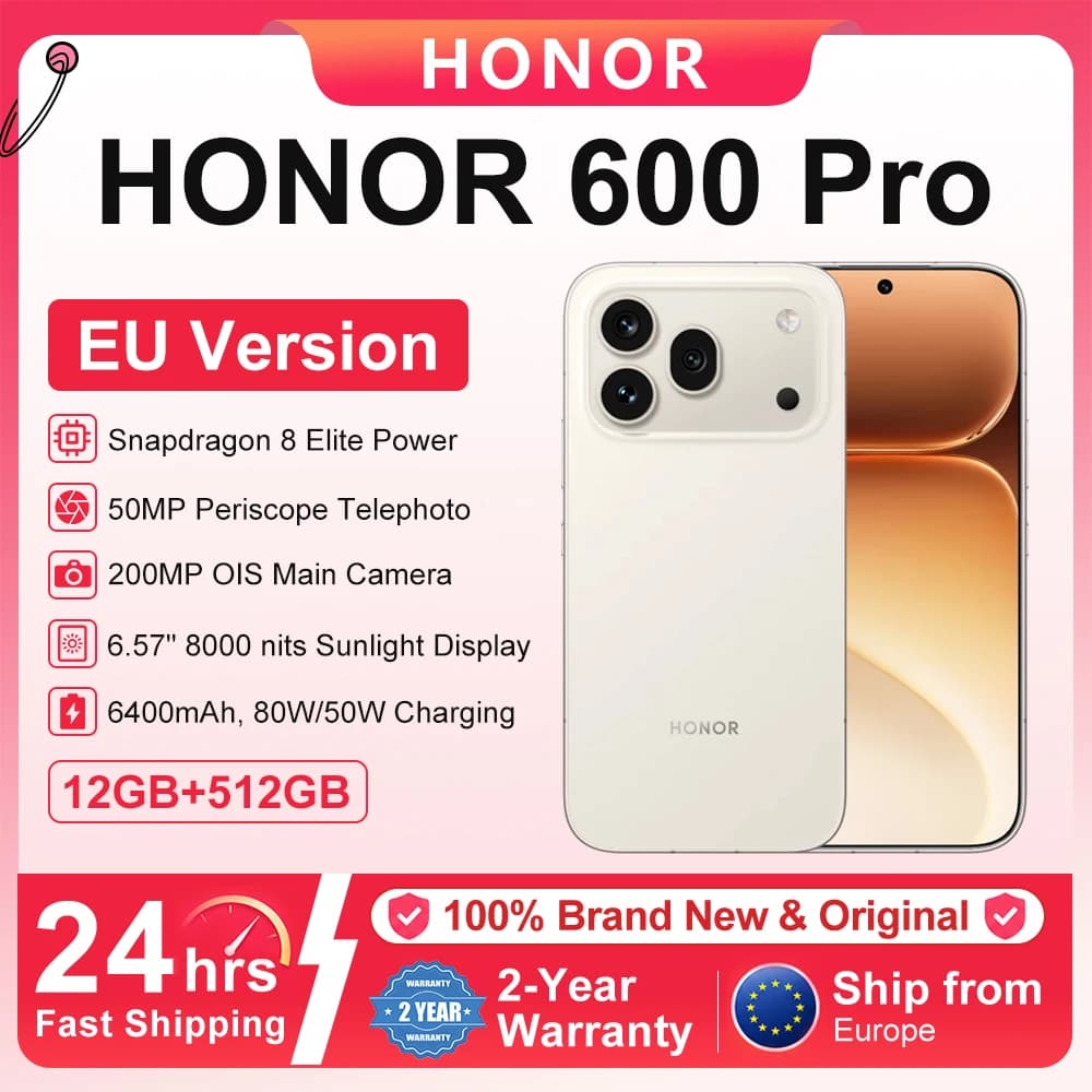 Honor 600 Pro 5g Smartphone Eu Version Snapdragon 8 Elite 6.57”Amoled Display 6400Mah 80W Supercharge 50W Wireless 12Gb+512Gb 200Mp Ai Ultra Night Metal Unibody Design Esim Ai Button Nfc