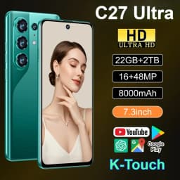 K-Touch Smartphone 5G C27 Ultra Mobile Phones Android Cell Phone Face Unlock 22GB+2TB Smartphone 7.3inch HD 5G Dual SIM 8000mAh Battery Mobile Phone