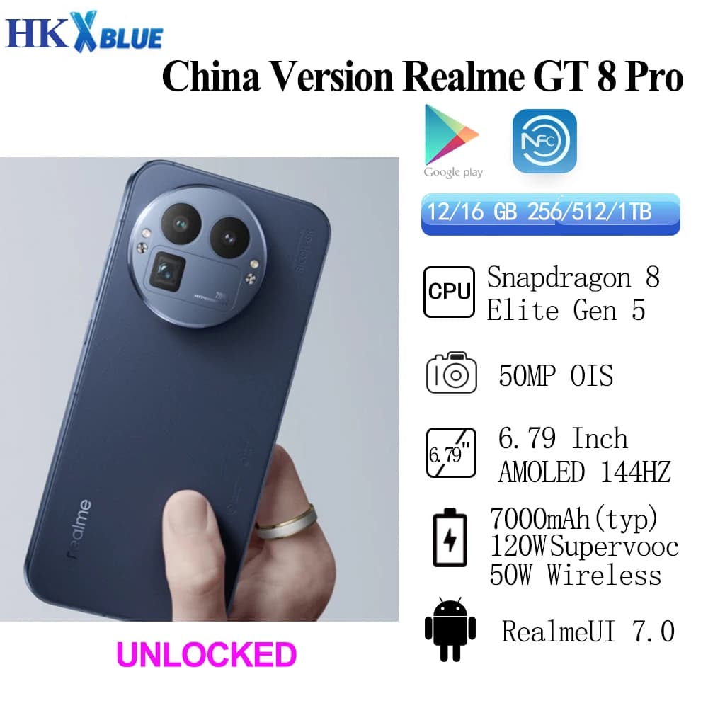 Realme GT 8 Pro China Version Snapdragon 8 Elite Gen5 Battery 7000 mAh 120W Supercharge 50W Wireless 6.79 Inch 50MP Rear Camera