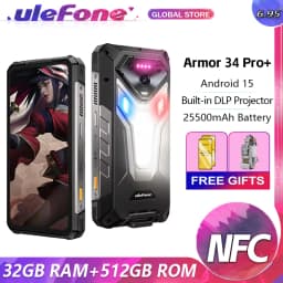 Ulefone Armor 34 Pro+ Projector Rugged Phone 16GB+512GB Night Vision 6.95'' Android 15 Dimensity 7300 25500mAh 5G Smartphone