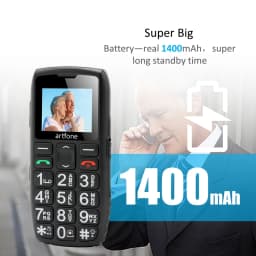 Artfone C1+ Bar Senior Mobile Phone With Free Charging Dock Big Rubber Keypad For Elderly Dual Sim One Key SOS FM 1400mAh
