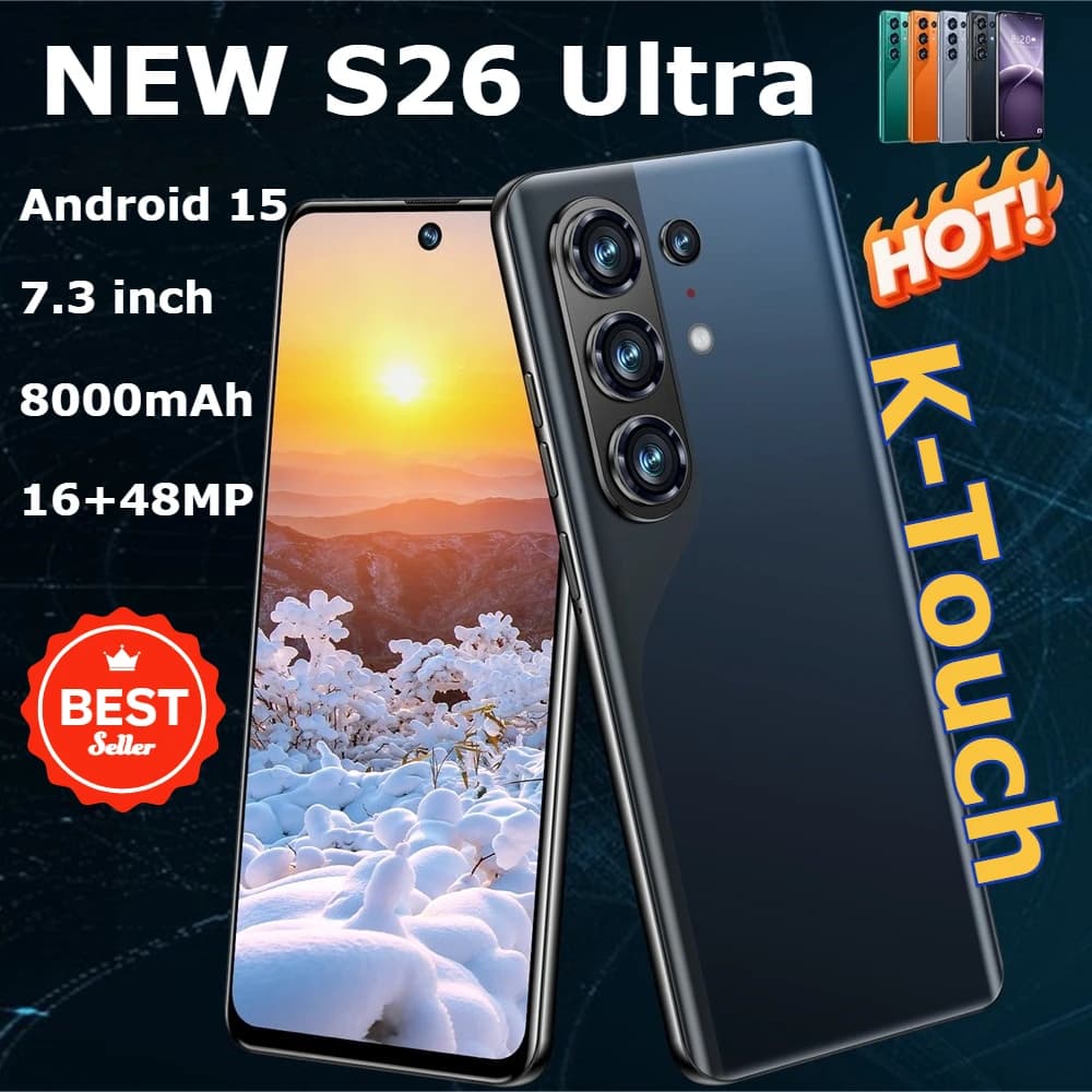 K-Touch NEW Mobile Phones S26 Ultra Smartphone Android 15 Cell Phone 7.3 Inch Screen 8000mAh Face Unlock 5G Dual SIM 16+48MP Camera Global Version Cellphones