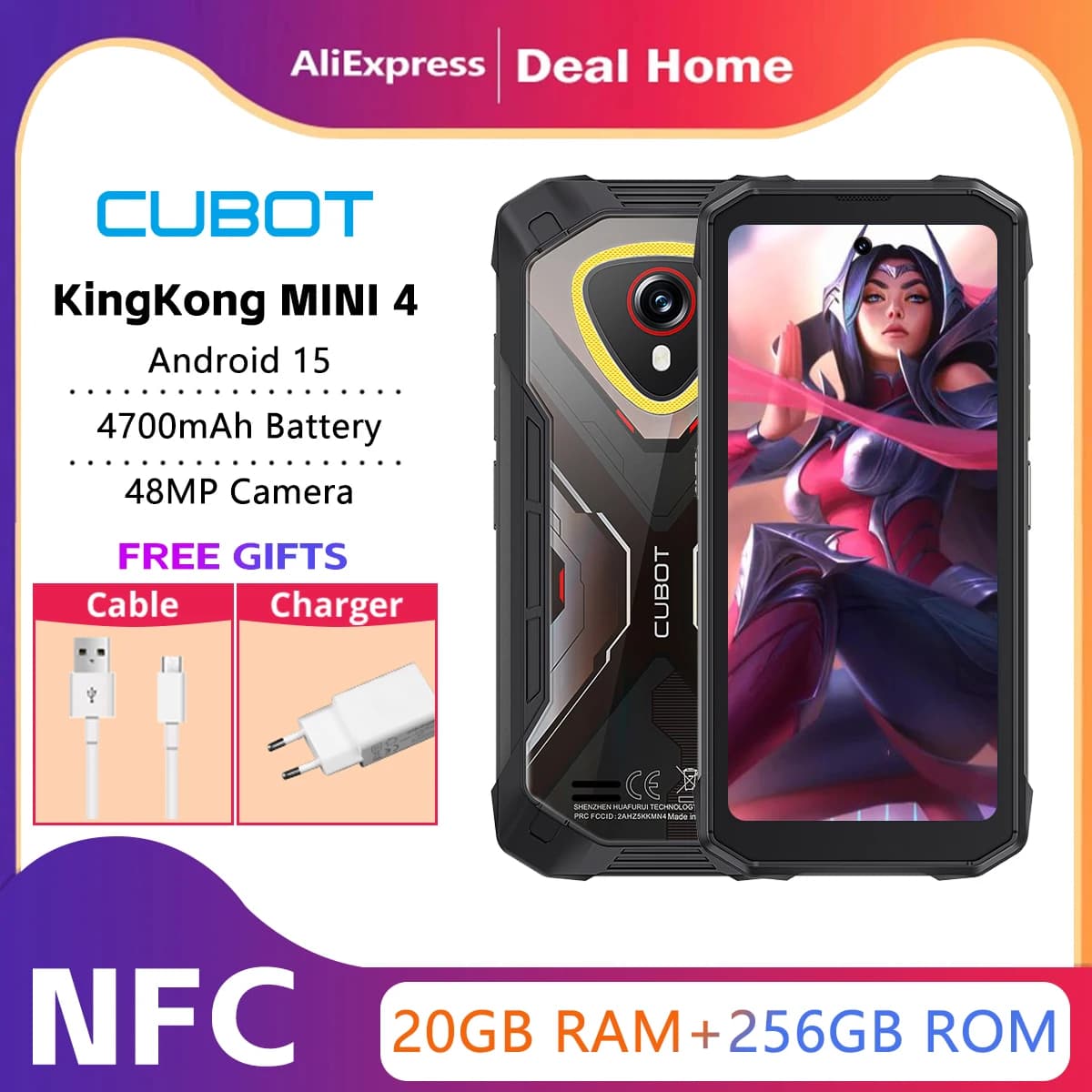 Cubot KingKong MINI 4 NFC Rugged Smartphone Android 15 Up to 20GB+256GB 4.7 Inch Mini Phone 4700mAh 48MP Small 4G Cellphone
