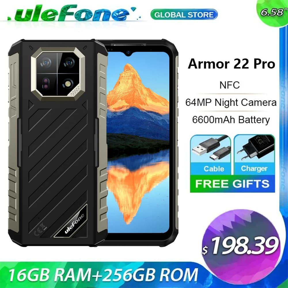 Ulefone Armor 22 pro Rugged Phone eSIM Android 16 MTK G200 128GB/256GB Global Version Waterproof Shockproof Outdoor Smartphone