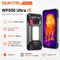 Global version OUKITEL WP500 Ultra 5G Rugged Phone 6.8" 120Hz Display 36GB(12+24)+1TB 10000mAh 108MP AI Smartphon Android 16 NFC