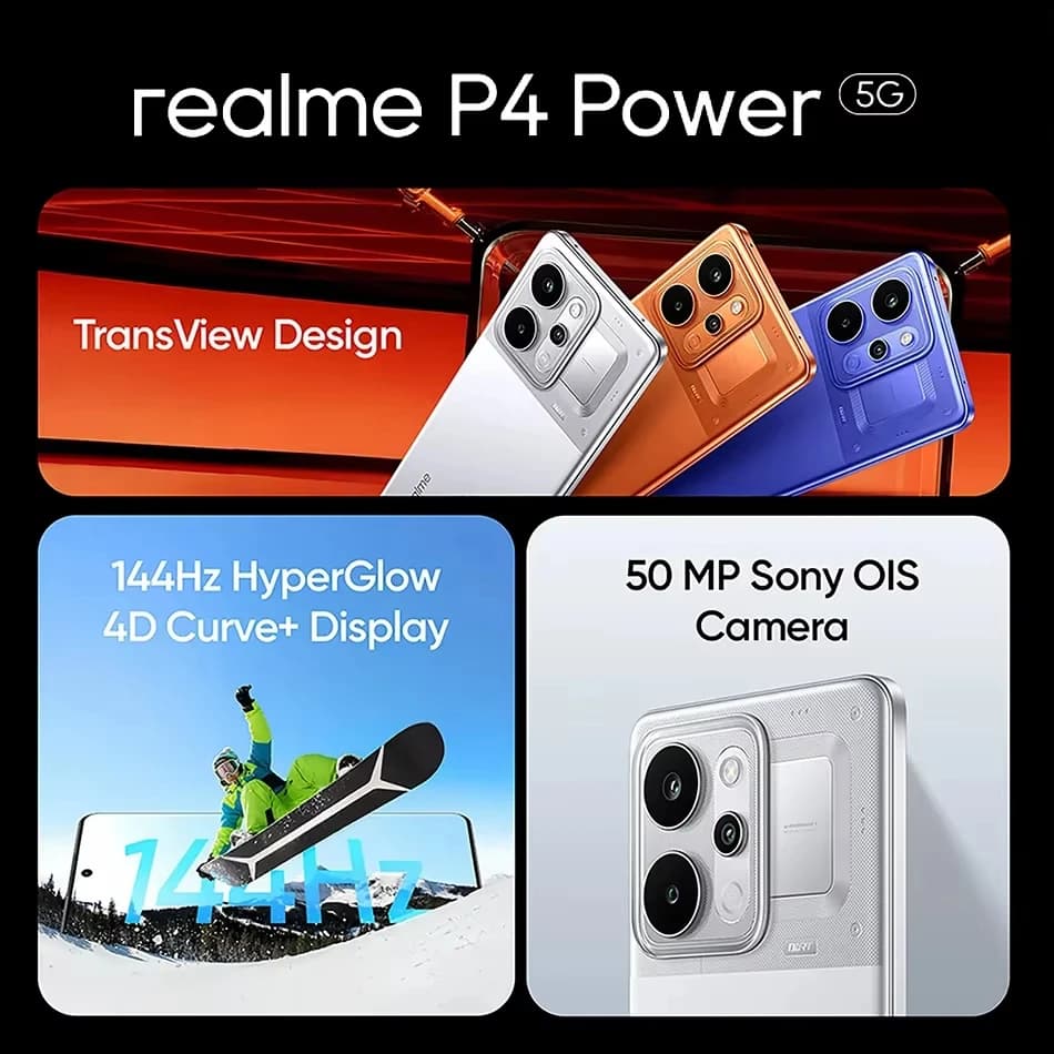 Realme P4 Power 5g Smartphone 10001Mah Battery 80W Charge 50Mp Sony Ois Camera 6.8"144Hz Curved Display