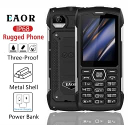 EAOR 2G Rugged Flashlight 4000mAh Big Battery Power Bank IP68 Waterproof 2.8 IPS Large Screen 0.3M Cam MTK Feature Mobile Phone
