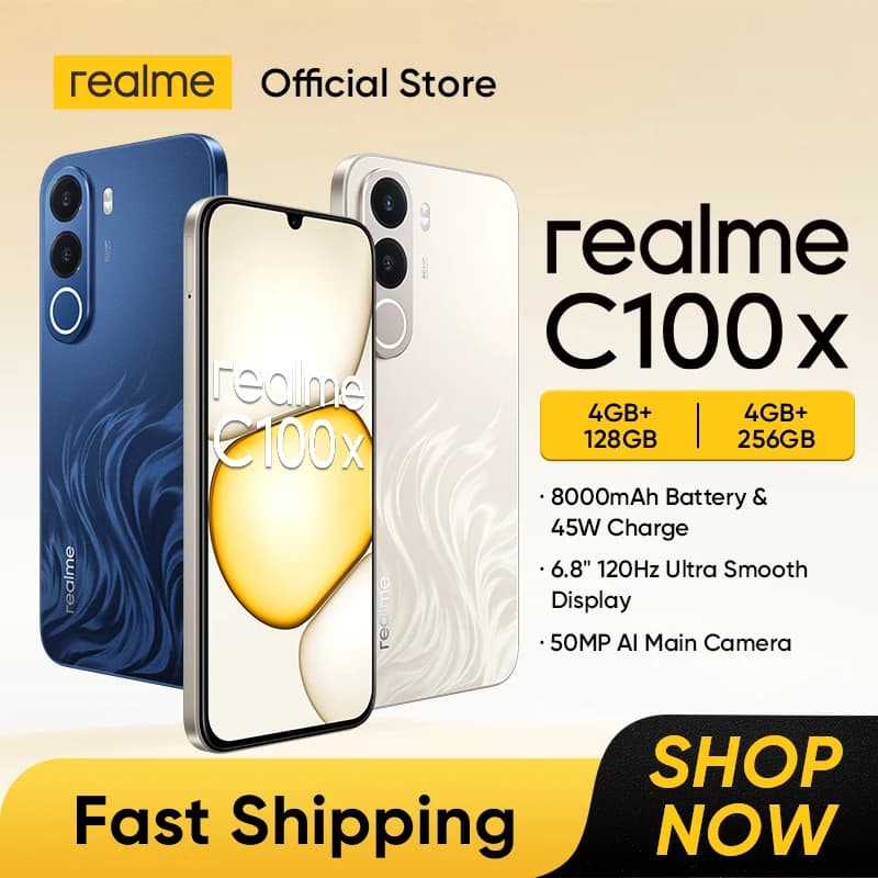 [New Launch] realme C100x Smartphone 8000mAh Battery 45W Charge 50MP AI Camera 6.8" 120Hz LCD Display IP64 NFC