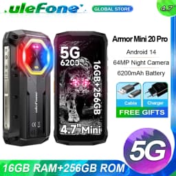 Ulefone Armor Mini 20 Pro 5G NFC 4.7" Rugged 64MP Night Camera Android 14 Smartphone 6200mAh 16GB+256GB Mobile Phone Global