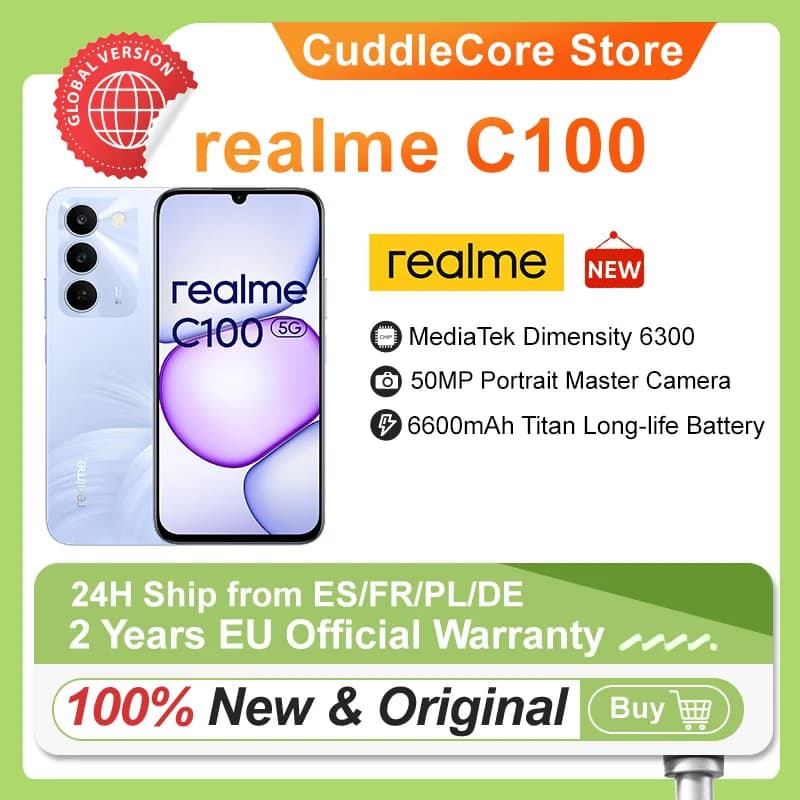 realme C100 5G Smartphone 6.8‘’ 144Hz Display 6600mAh Large Battery 45W Charge IP64 Waterproof Dustproof Dual SIM Android 16 Budget Phone