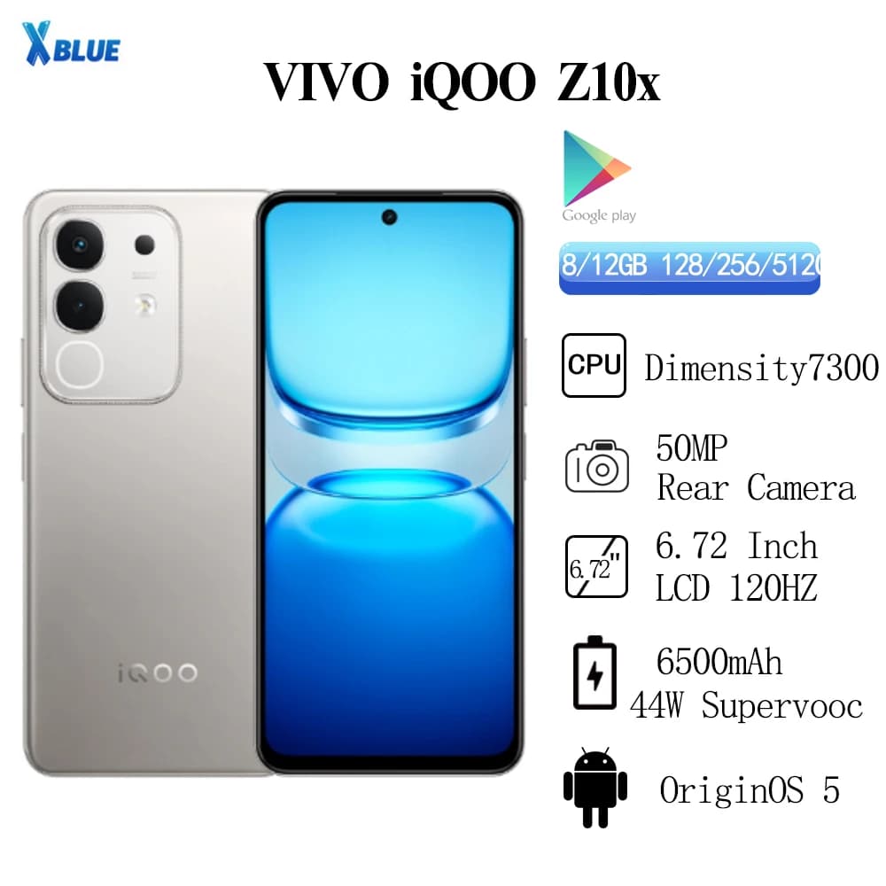 China Version VIVO IQOO Z10x Battery 6500mAh 44W SuperVOOC Dimensity 7300 Screen 6.72 Inch LCD 120Hz 50MP OTA Update