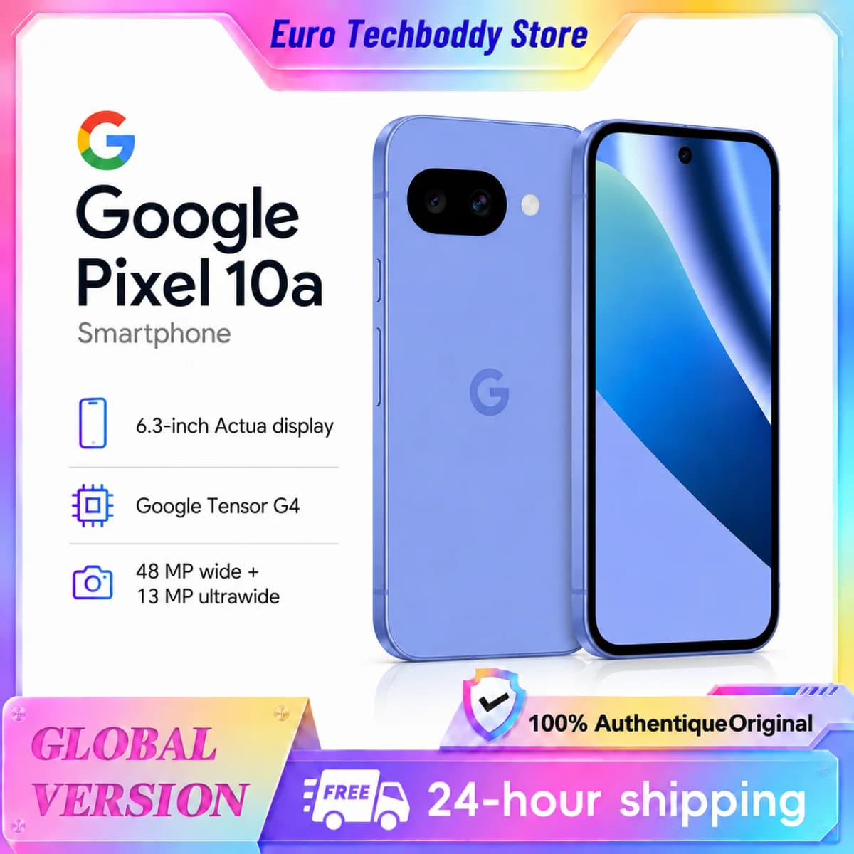 Google Pixel 10A | 8Gb+256Gb | 30+ Hours of Battery Life | Water Resistant Ip68, Tensor G4 Chipset | 7 Years of Pixel Updates | Double Rear Camera