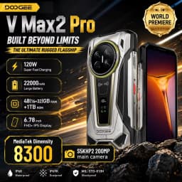 DOOGEE V Max 2 Pro 5G Rugged Phone, World Premiere, 6.78" Display, 48GB(16+32) RAM + 1TB ROM, 22000mAh Big Battery, Android 16, Dual Camping Lights, Dual Speakers, 120W Super Fast Charging