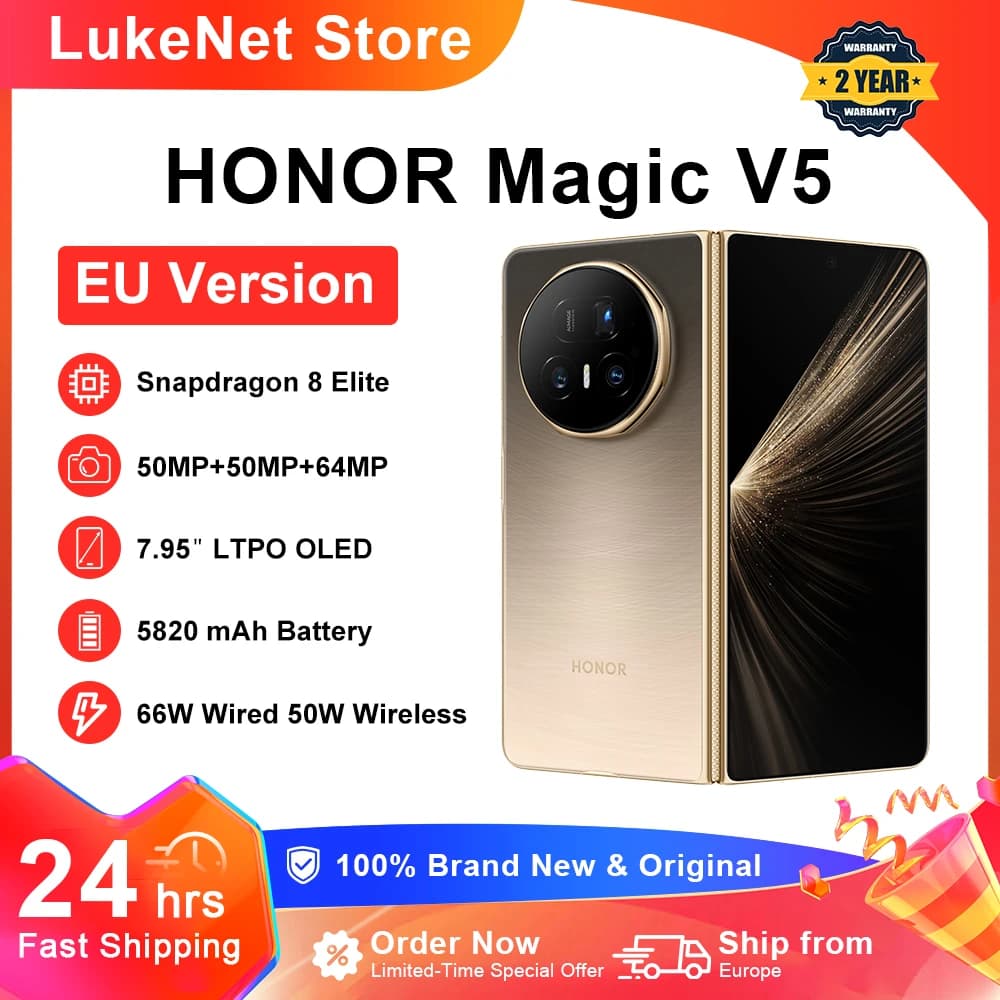 HONOR Magic V5 Global Version Original Snapdragon 8 Elite  5G Smartphone Dual HDR OLED Display 5820mAh 7.95" 66W SuperCharge