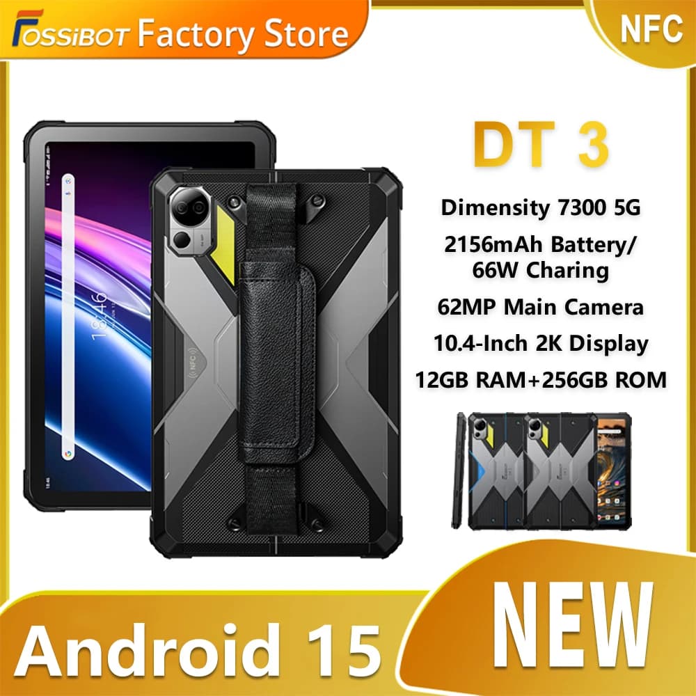 FOSSiBOT DT3 Rugged Tablet 10.4-Inch 12GB+256GB Dimensity 7300 5G 64MP 21560mAh Battery 66W Charging NFC WIFI6 Android 15