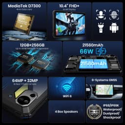 FOSSiBOT DT3 Rugged Tablet 10.4-Inch 12GB+256GB Dimensity 7300 5G 64MP 21560mAh Battery 66W Charging NFC WIFI6 Android 15
