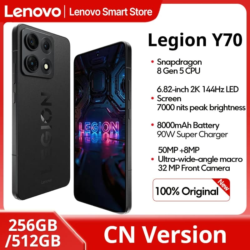 Lenovo Legion Y70 2026 Gaming Smartphone CN Version Snapdragon 8 Gen 5 CPU 6.82 Inch 144Hz Display 8000mAh 90W Cellphone