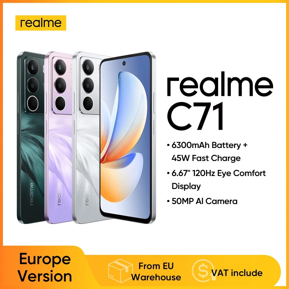 realme C71 4G Smartphone 6.67-inch 120Hz 6300mAh Massive Battery 45W Fast Charging 50MP AI Camera IP64 Waterproof without charger