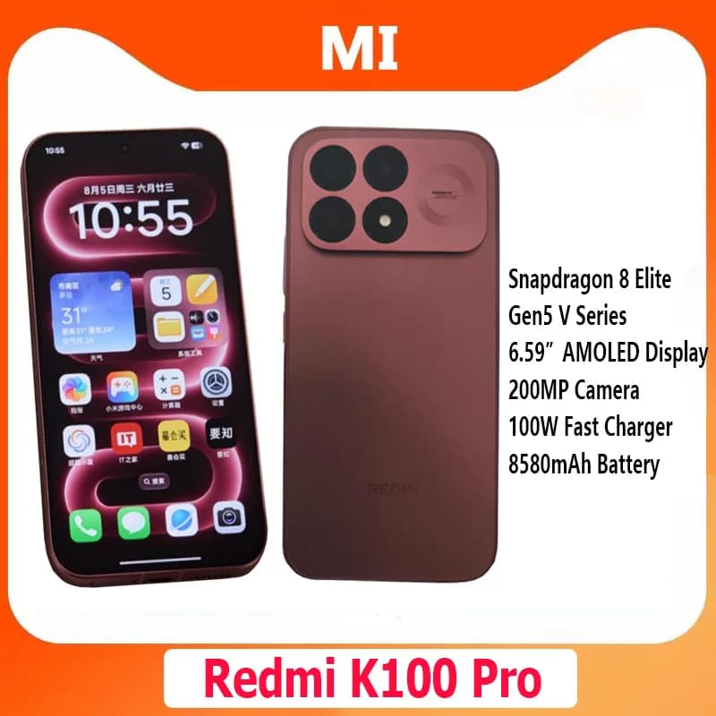 Xiaomi Redmi K100 Pro Snapdragon 8 Elite Gen5 V Series 6.59" Screen 200MP Camera 100W 8580mAh Charging HyperOS 3 CN Version
