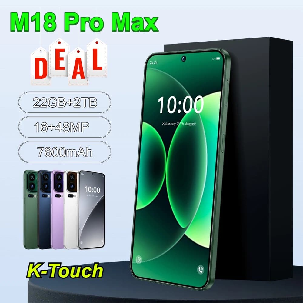 K-Touch Smartphone 5G For M18 Pro Max Smart Mobile Phones 7.3 Inch HD Full Display Cheap Cell Phone Android 22G+2TB Unlocked 7800mAh Battery 4G 5G Dual Sim Card 48MP+16MP Camera Face Recognition