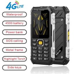EAOR 4G Feature Keypad Phone Waterproof Rugged 4500mAh Power Bank High Brightness Torch Volume Side Key SOS One Click Dialing