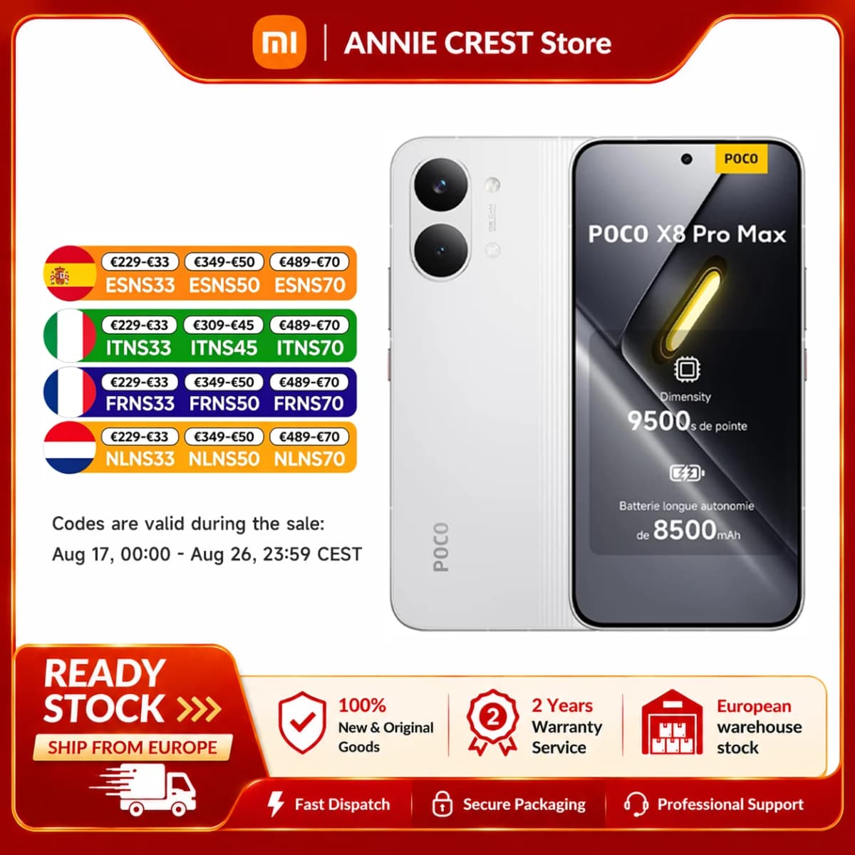 Poco X8 Pro Max 5g Smartphone,12Gb+256Gb|12Gb+512Gb,Dimenity 9500S Processor,6.83" 1.5K Ultra Bright Amoled Display,120Hz,8500Mah Battery 100W Hypercharge