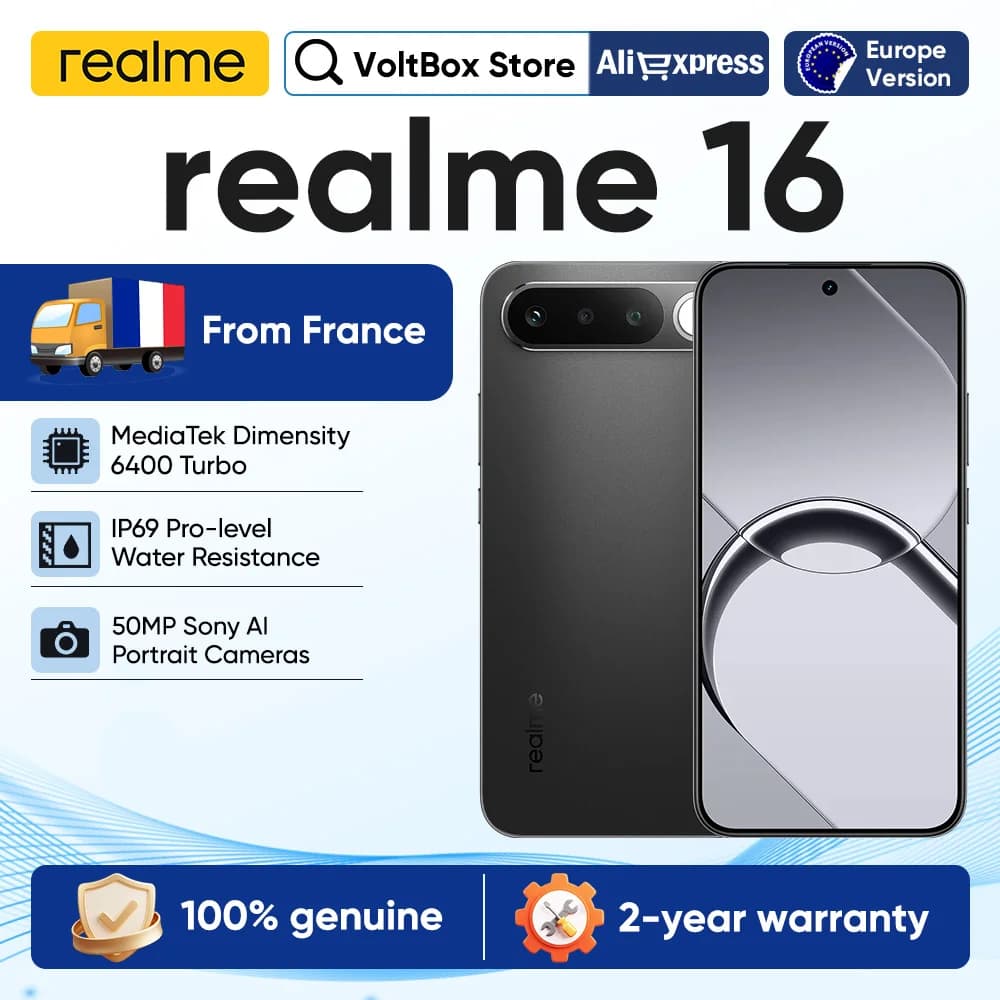 realme 16 5g Smartphone 6550Mah Titan Battery MediaTek Dimensity 6400 Turbo 45W Fast Charge Ip69 Europe Version 2026 New