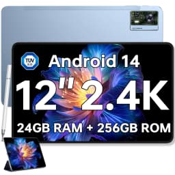 OUKITEL OT5S Android 14 Tablet - 12 Inch 2K Display, 24GB+256GB, 8250mAh, 16MP/4G Dual SIM/5G WiFi/TÜV/GPS/Includes Pen and Case